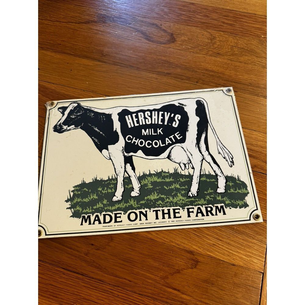 Ande Rooney Vtg Hershey's‎ Milk Chocolate '91 Enamel Advertising Sign Sealed